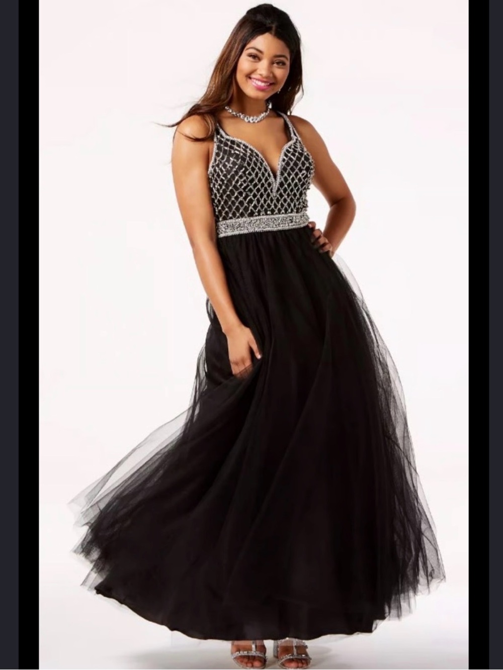 Say Yes To The Prom Dress TLC Size 1/2 XS Rhinstone Gown New Years Gala Black